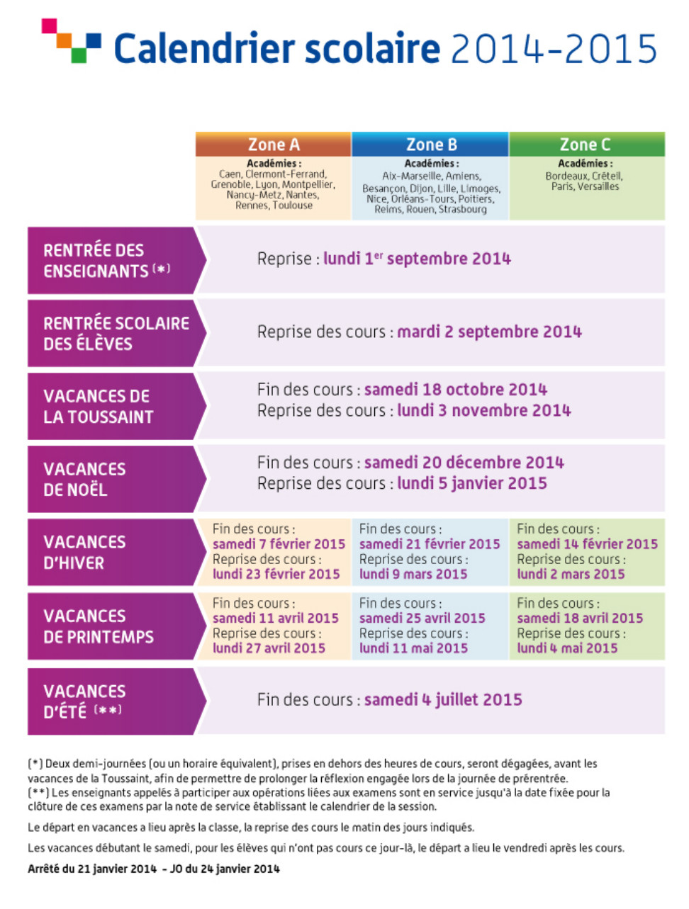 calendrier scolaire 2014-2015