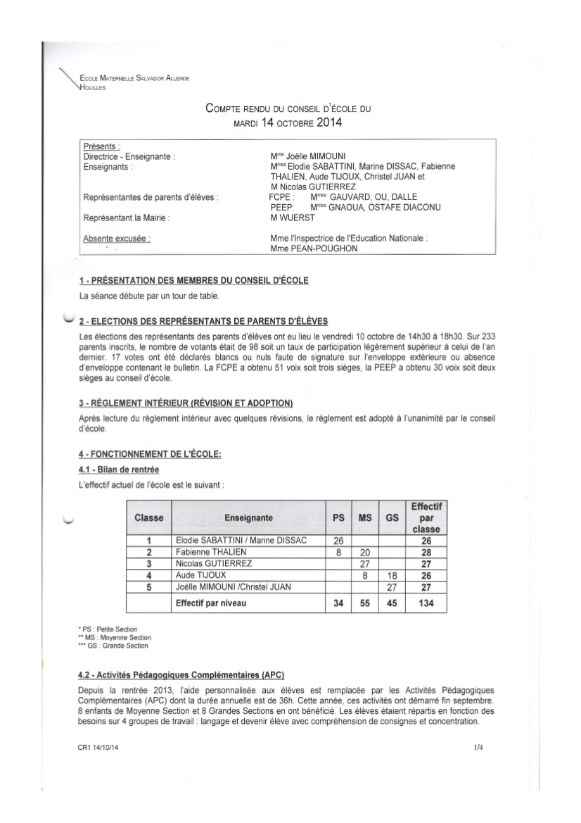 Compte rendu Conseil d'école Allende du 14 octobre 2014-1