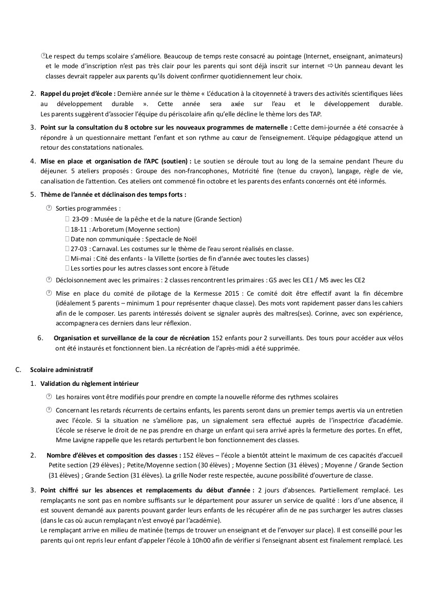 Compte rendu Conseil d'école Casanova du 06 novembre 2014-2