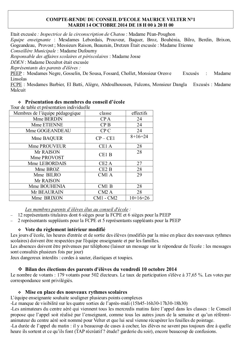 Compte rendu conseil d'école Velter 14 octobre 2014-1
